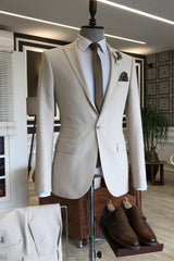 Off White Peaked Lapel 2 Piece Simple Prom Suit