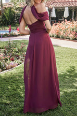 Off the Shoulder A Line Bridesmaid Dress With Open Back Chiffon