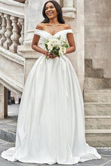 Off the Shoulder A Line Wedding Dress
