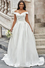 Off the Shoulder A Line Wedding Dress