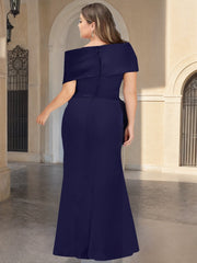 Off the Shoulder Asymmetrical Plus Size Mother of the Bride Sheath Column Dresses with Ruffles