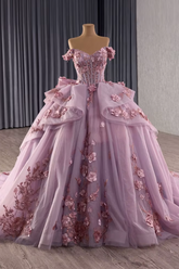Off the Shoulder Ball Gown Quinceanera Dress 3D flowers Sweet 16 Dress