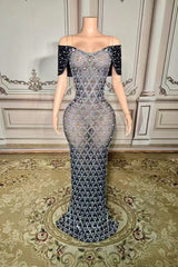 Off the Shoulder Formal Dress Mermaid Evening Dress with Beadings