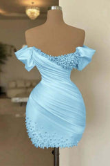 Off the Shoulder Homecoming Dress Sleeveless Short Cocktail Dress With Beading