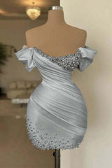 Off the Shoulder Homecoming Dress Sleeveless Short Cocktail Dress With Beading