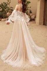 Off the Shoulder Lace/Tulle Wedding Dress With Detachable Sleeve