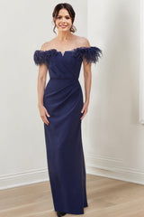 Off the Shoulder Long Sheath Column Gown for the Mother of the Bride