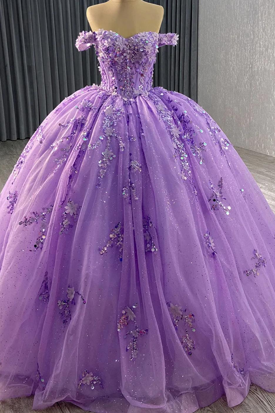 purple quince dresses Off the Shoulder Purple Quinceanera Dress Ball Gown Sweet 16 Dress –  Dreamyannie
