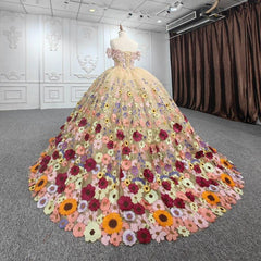 Off the Shoulder Quinceanera Dress Flower Ball Gown Sweet 16 Dress