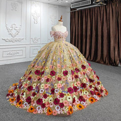 Off the Shoulder Quinceanera Dress Flower Ball Gown Sweet 16 Dress