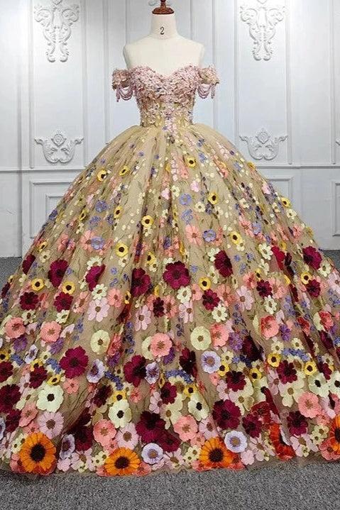 Off the Shoulder Quinceanera Dress Flower Ball Gown Sweet 16 Dress