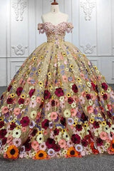 Off the Shoulder Quinceanera Dress Flower Ball Gown Sweet 16 Dress