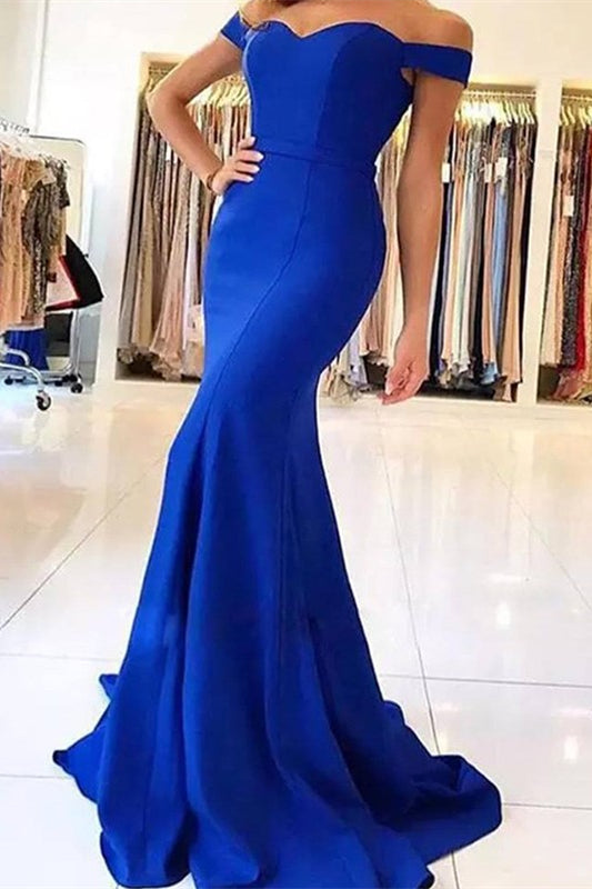 Off the Shoulder Royal Blue Mermaid Evening Dress
