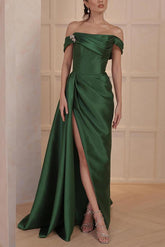 Off the Shoulder Satin A Line Mother of the Bride Dresses with Side Split