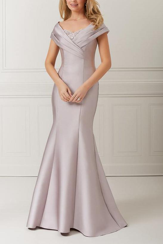 Off the Shoulder Satin Mother of the Bride Trumpet Mermaid Dresses Featuring Applique & Beading
