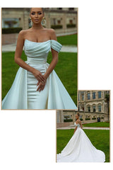 Off the Shoulder Sleeveless Trumpet/Mermaid Satin/Sequined Wedding Dress