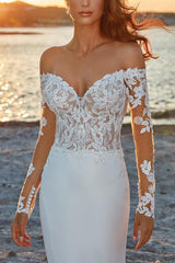 Off the Shoulder Sweep Train Wedding Dress With Lace Trumpet/Mermaid