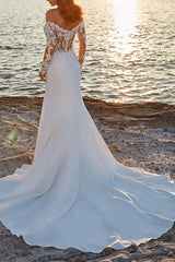 Off the Shoulder Sweep Train Wedding Dress With Lace Trumpet/Mermaid