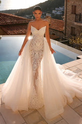 Sweetheart Wedding Dress Mermaid Lace Appliques Bridal Dress with Panel Train