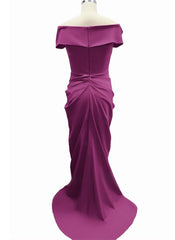 Off the shoulder Long Trumpet Mermaid Mother Of the Bride Dresses Featuring Pleats Slit & Zipper