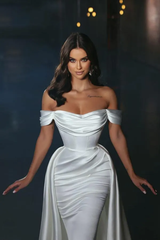 Off the Shoulder Wedding Dress White Detachable Panel Train Bridal Gown