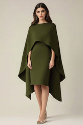 Olive Wedding Guest Dress Scoop Sheath Formal Dress With Shawl