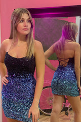 Ombre Black Homecoming Dress Sequin Tight Short Prom Dress