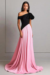 One Shoulder A Line Elegant Black Pink Wedding Guest Dress Formal Dress