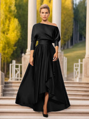 One Shoulder A Line Dress with 3/4 Sleeves for Mothers of the Bride & Groom