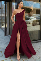 One Shoulder A Line Satin Bridesmaid Dress