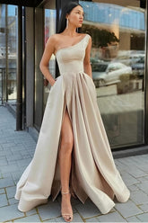 One Shoulder A Line Satin Bridesmaid Dress