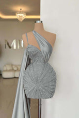 One Shoulder Homecoming Dress Sleeveless Short Cocktail Dress With Beading