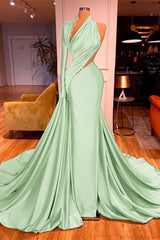 One Shoulder Long Sleeves Mermaid Evening Dress Long with Beadings