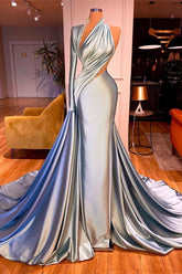 One Shoulder Long Sleeves Mermaid Evening Dress Long with Beadings