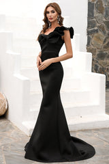 One Shoulder Mermaid Black Prom Dress Evening Dress