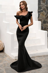 One Shoulder Mermaid Black Prom Dress Evening Dress