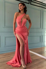 One Shoulder Mermaid Evening Dress with Slit
