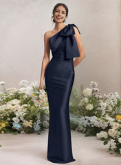 One Shoulder Satin Bridesmaid Dress With Bows