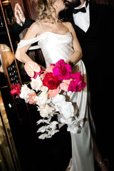 One Shoulder Sheath Column Slit Silk Like Satin Wedding Dress