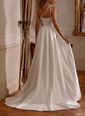 One Shoulder Sheath/Column Wedding Dress With Train and Split Front