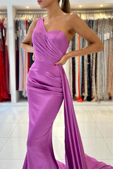 One Shoulder Sleeveless Silk Like Satin Sheath/Column Bridesmaid Dress