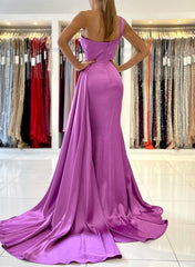 One Shoulder Sleeveless Silk Like Satin Sheath/Column Bridesmaid Dress