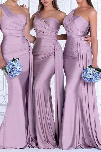 One Shoulder Trumpet Mermaid Elastic Satin Bridesmaid Dress