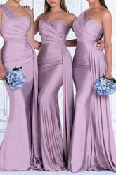 One Shoulder Trumpet Mermaid Elastic Satin Bridesmaid Dress