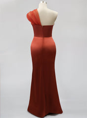 One Shoulder Trumpet/Mermaid Sleeveless Satin/Tulle Bridesmaid Dress