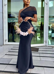 One Shoulder Trumpet/Mermaid Sleeveless Satin/Tulle Bridesmaid Dress