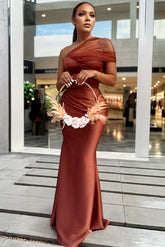 One Shoulder Trumpet/Mermaid Sleeveless Satin/Tulle Bridesmaid Dress