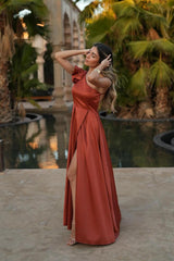 Orange A Line Prom Dress One Shoulder Satin Formal Dress