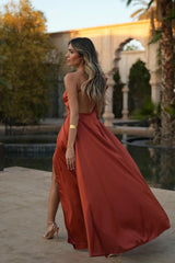 Orange A Line Prom Dress One Shoulder Satin Formal Dress