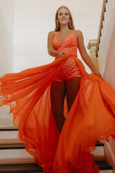 Orange Homecoming Dress Chiffon Sequin Spaghetti Straps Short Prom Dress